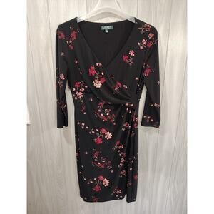 Women's Lauren Ralph Lauren Dark Floral Faux Wrap Size 10 Dress Fairy Whimsigoth